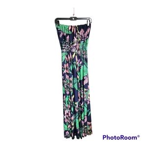 Beach Break Women's Blue Floral Print Strapless Tube Top Jumpsuit Size XS